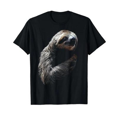 Sloth Portrait Artwork Animal Motif T Shirt Vintage Streetwear Homme Stretched Breathable Unisex Comfortable Slightly