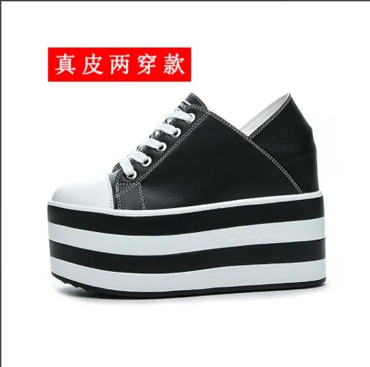 Mode 12 cm Super High Heel Weiße Sneaker für Damen Plateau Freizeitschuhe Echtleder Sneaker auf Plateau 2024 Frühlingneue Schuhe