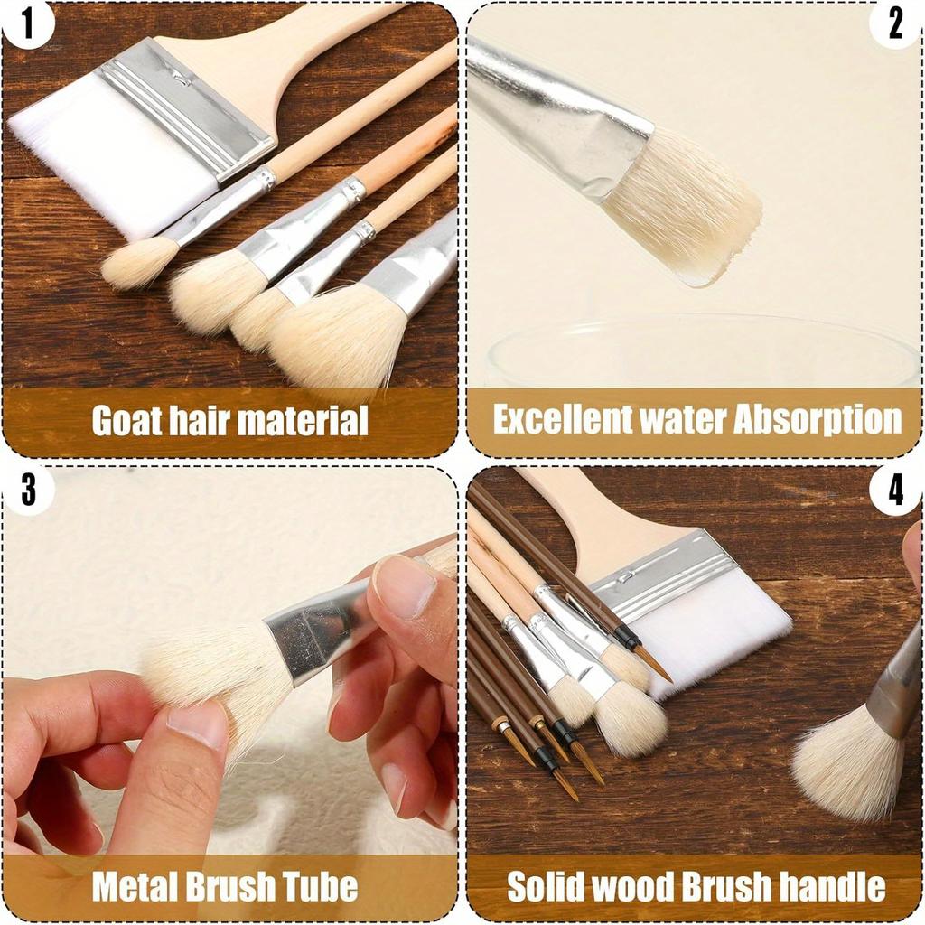 11 szt. Zestaw pędzli do glazury ceramicznej, Pędzle ceramiczne z długim uchwytem, Przybory do malowania akwarelą, olejem, akrylem, Wełniane narzędzia do malowania artystycznego, Prezent świąteczny