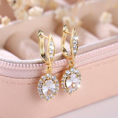 Luxurious Oval White Stone Drop Earrings for Women Temperament Gold Color Party Wedding Engagement Accessories Earrings Fashion Jewelry