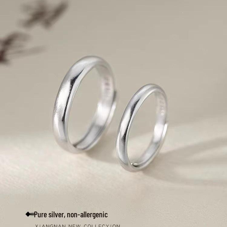 925 Sterling Silver Plated Open Couple Ring Set: Elegant and Simple Qixi Gift for Men and Women.
