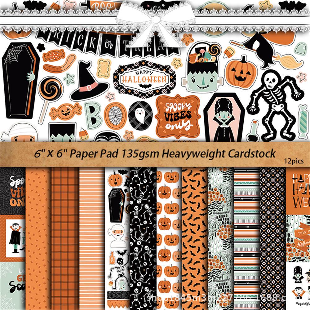 12 Sheets Retro Halloween Collage Background Paper for Journaling - European & American Style