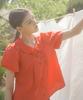 Baitalssain Corsage Pintuck Puff Blouse (Red)