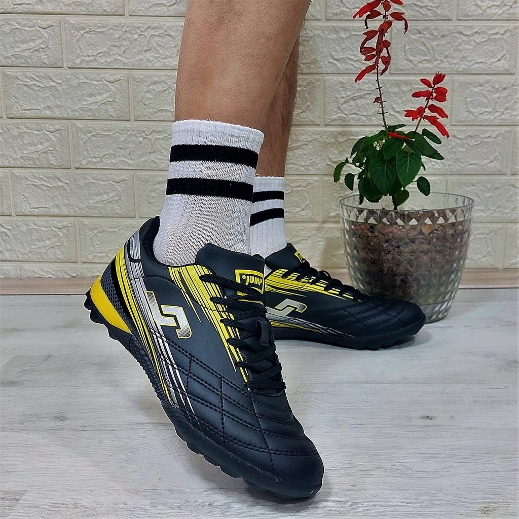 Jump 29117 Black-Yellow Lace-up Astroturf Football Shoes