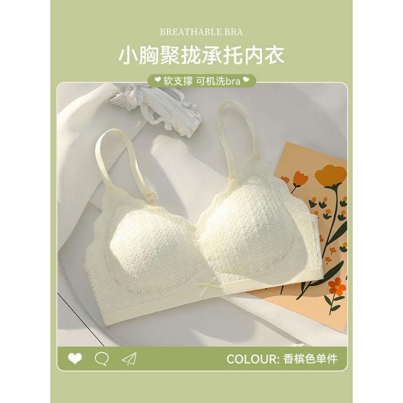 Light Green Wireless Lace Bra with Scalloped Neckline and Bow Detail M шампанского