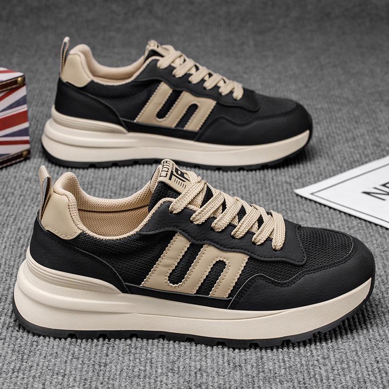 

Новые модные мужские кроссовки Four Seasons с толстой подошвой для студентов и мальчиков, трендовые кроссовки с мягкой подошвой, дышащие, повседневные кроссовки для бега 44 чёрный/бежевый