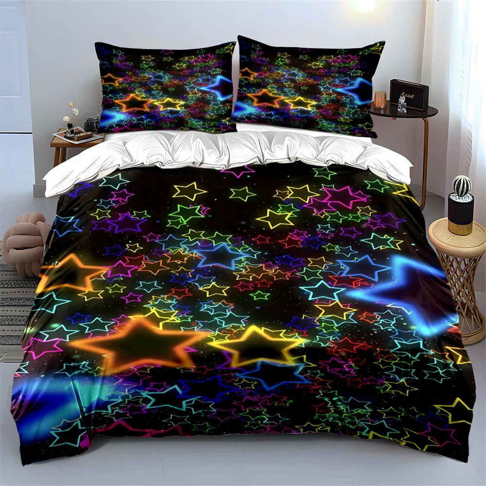 Colorful Neon Star Pattern. Bedding Sets Duvet Cover Sets Duvet Covers Pillowcases(1 * Duvet Cover 2 * Pillowcases Without Duvet Insert)