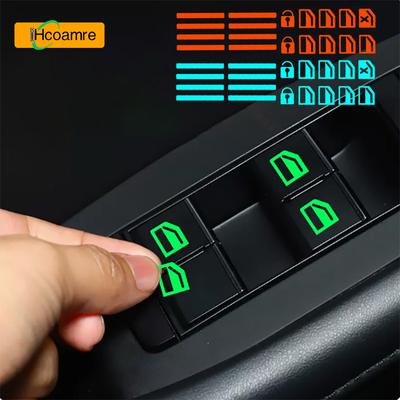 Car Door Window Button Fluorescent Luminous Sticker Night Safety Switch Car Window Lift Button Frame Sticker Car