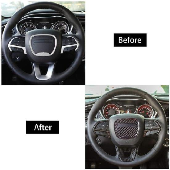 Steering Wheel Cover Trim For Dodge Durango 14+ Challenger Charger 15+ Carbon