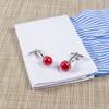 Red Painted Silver Edged Ball Shaped Copper Metal Cufflinks Men's French