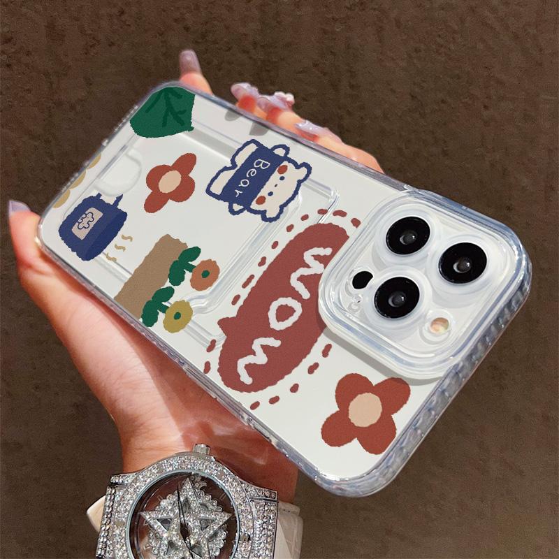 Card Slot Holder Silicone Wallet Pocket Case For Samsung A15 A25 A35 Xiaomi Redmi Note 12 13 14 Oppo A38 A58 A78 iPhone 16 17 Cover Clear Phone Bumper