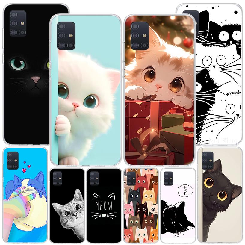 Cat Cute Kitten Cartoon Phone Case For Samsung Galaxy A52 A32 A22 A12 A51 A31 A50S A30S A20S A10S Note 20 Ultra 10 Plus S10 A72