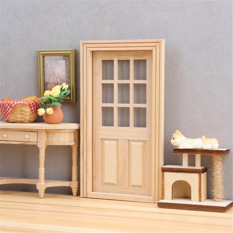Antique Unpainted Miniature Door Model Figure For 1/12 Doll House Scene Decoration Kids Pretend Play Toy Accessory