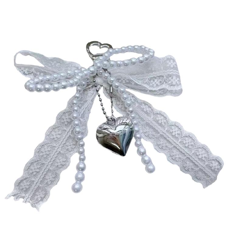 Bowtie Shaped Keychain Imitation Pearls Beaded Bowknot Keyring Butterfly Knot Key Chain Stylish Ornament for Handbag 1
