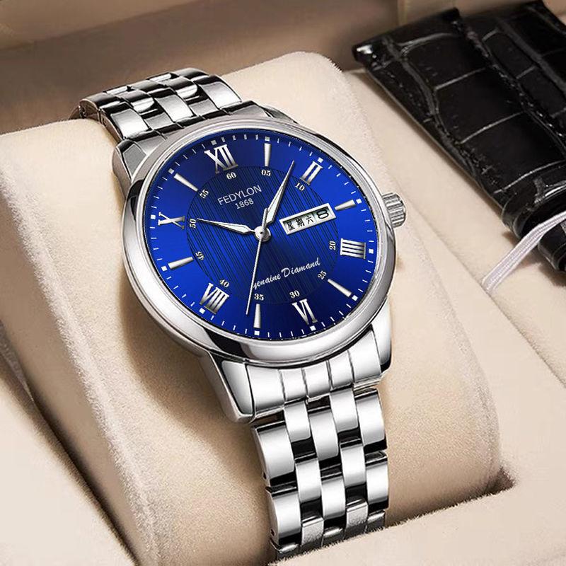 Men's Watch Waterproof and Fashionable Luminous Fully Automatic Movement Double Calendar Korean Version Casual Business Quartz Watch