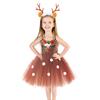Brown Sequin Deer Costumes for Girls Christmas Princess Dresses Kids Reindeer Cosplay Outfit Children New Year Clothes Xmas Gift