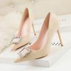 Fashion Apricot High Heels for Women 9.5cm Flock Pumps Crystal Buckle Stiletto Wedding Bridal Scarpins Sexy Lady Footwear