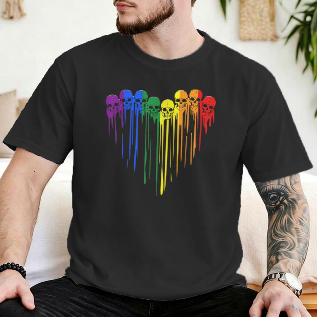 Lgbt Gay Pride Skull Rainbow Heart For Unisex Unisex T Shirts Hipster Tee Shirt O Neck Tshirt 100 Cotton Party Clothing
