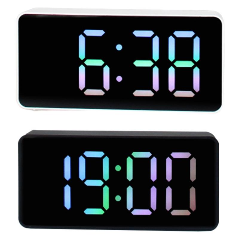 Mirror Clock Snooze Alarm Digital Timer Large Led Display Date Temperature Mute-