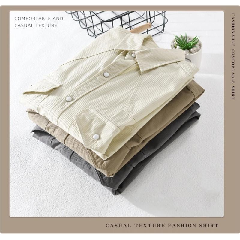 Retro Style Corduroy Long Sleeve Shirt Men Spring Fall Men's Casual Shirt Turn-down Collar Double Pockets Button Shirt Pure Cotton Comfortable Top