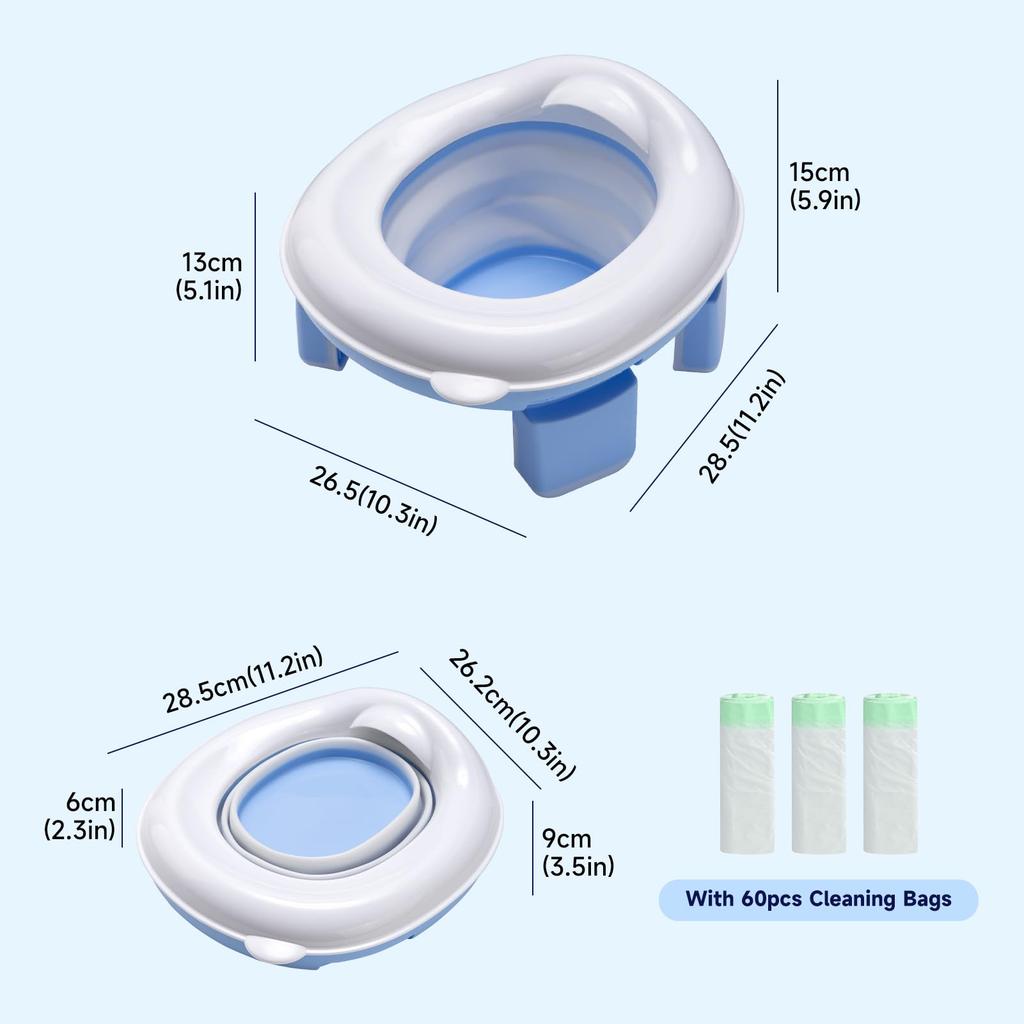 Portable Travel Potty for Toddlers Kids, Foldable Baby Potty Training Toilet Seat with Travel Bag and Storage Bag