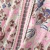 ZANZEA Women Casual V-Neck Loose 3/4 Sleeve Print Cover Up Blouse