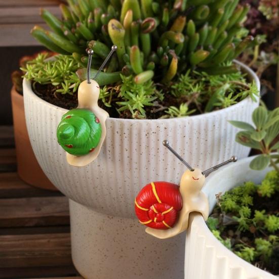 1 Pair Snail Planter Climber Flower Pot Edge Decoration Resin Cute Snail Figurine with Spring Tentacles for Home Garden Indoor Plants Decor
