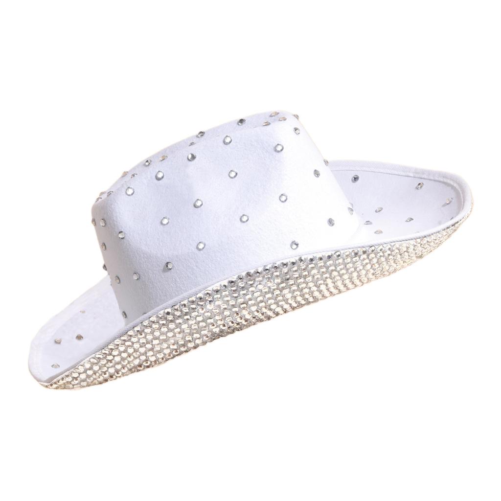 Cowgirl Hat Panama Fringed Cowboy Hat Panama Hat for Music Festivals Sparkly Rhinestones Brim Cowboy Hat