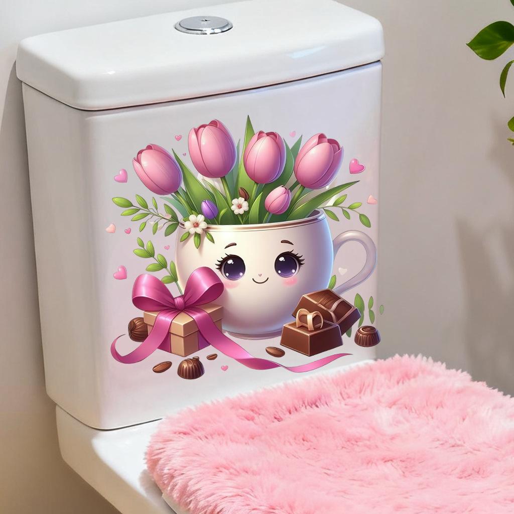 Caneca Coração Doce Adesivos de Parede Data Floral & Chocolate, Autoadesivo Removível Decoração Fofa para Decoração de Cozinha Sala de Estar Quarto