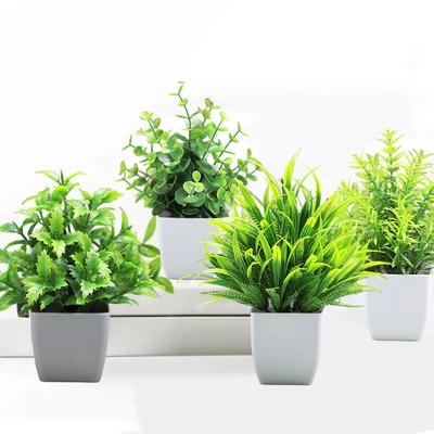 Set of Four Artificial Plants In White Pots for Decorating Countertops Desks and Shelves In For Home and Office