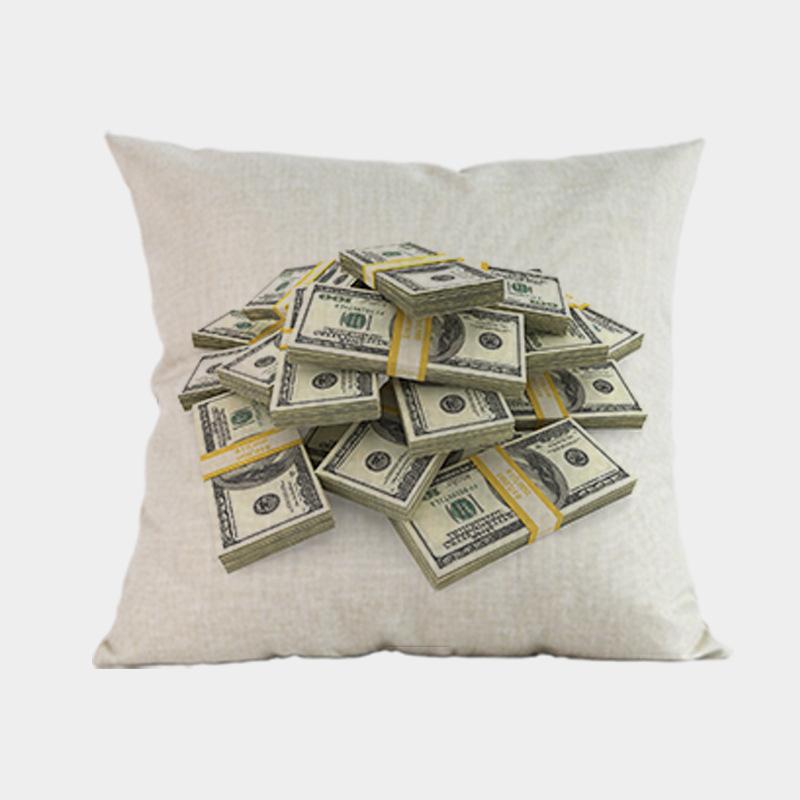 Nuovi Cuscini Decorativi per Divano a Forma di Dollaro Americano Quadrati 18 Pollici Lino Cotone Stampa di Denaro Copricuscino per Sedia da Ufficio Decorazione per la Casa