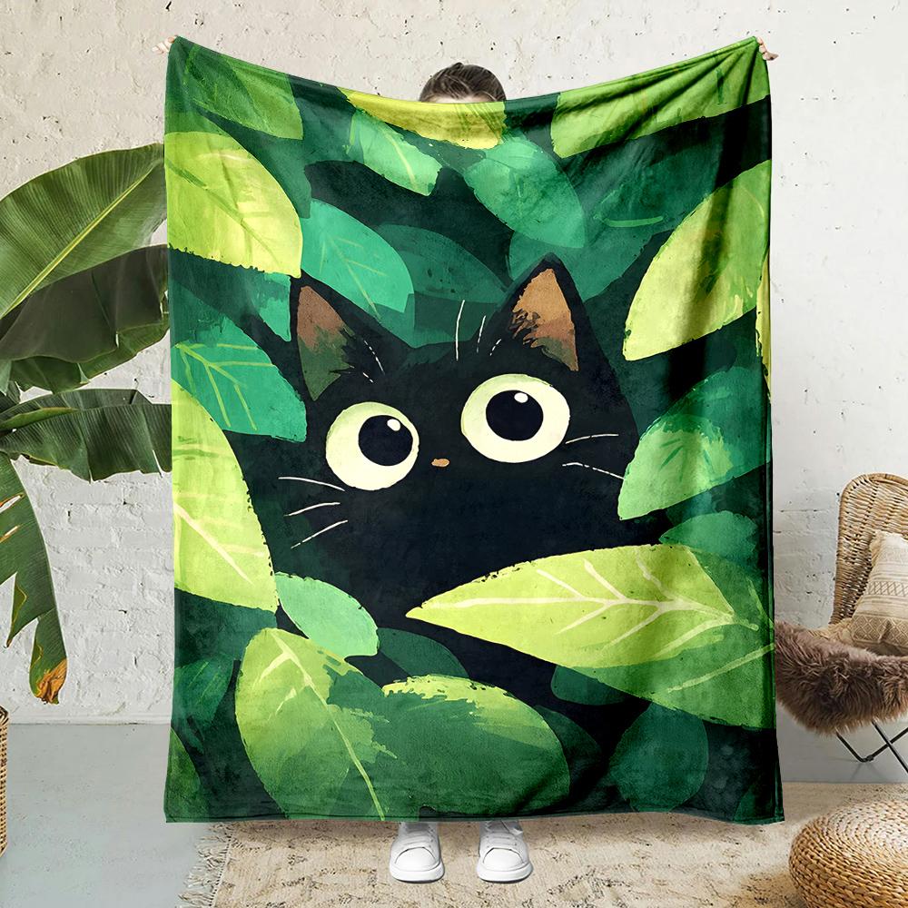 Black Cat Wading Stream Lily Pads Sunset Print Blanket Warm Soft Fluffy S and Adult Sofa Bed Throw Outdoor Travel Camping RV