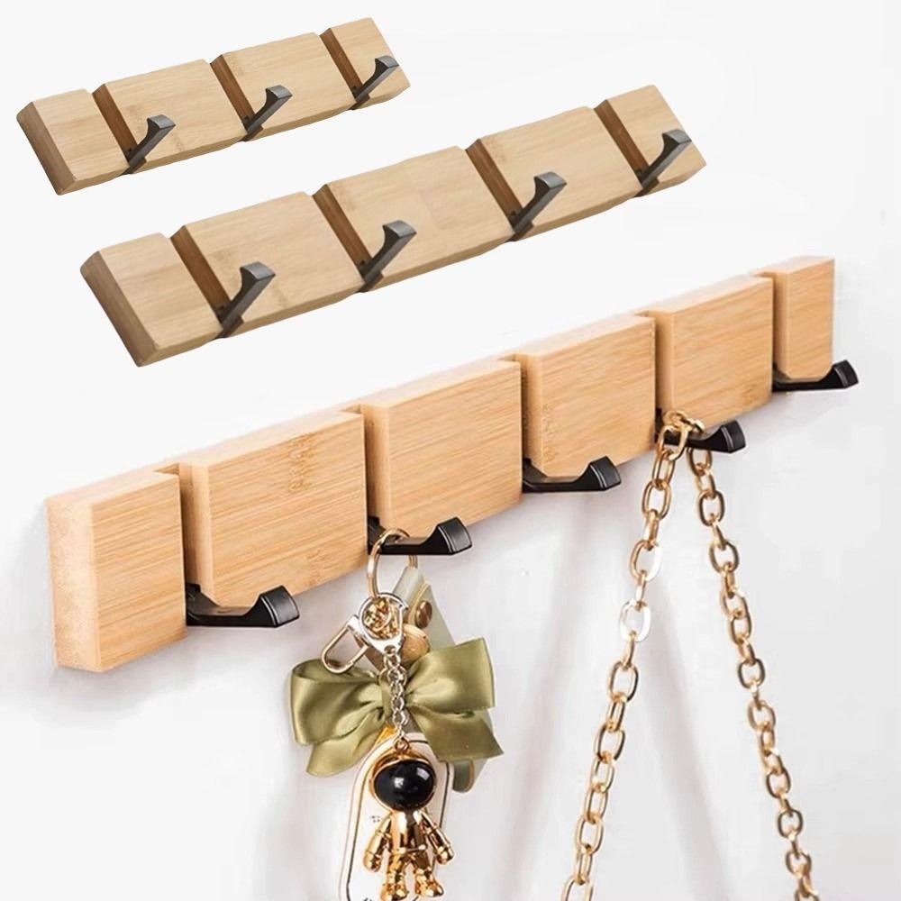 Wall Mounted Clothes Hat Hanger Space Saving Coat Hook Rack Bamboo Coat Rack Bedroom Organization