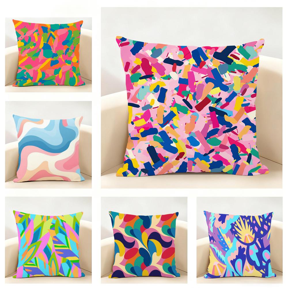 HOT Abstract Colorful Pattern Cushion Cover Linen Pillowcase Soft for Sofa Bed Home Room Decor