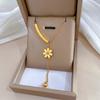 Flower Round Beads Personalized Minimalist Wind Stove Real Gold Necklace Female Collarbone Chain With