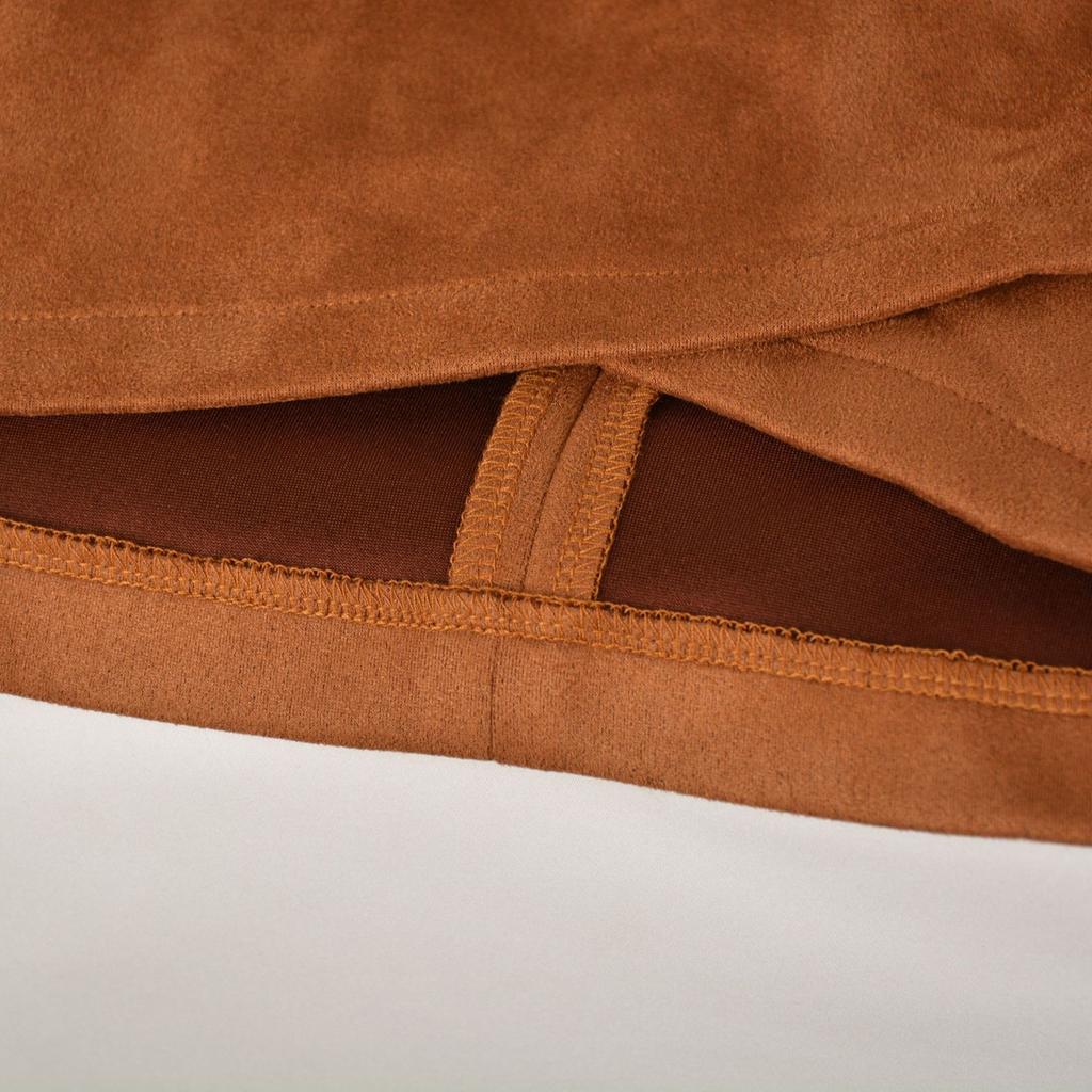 Suede Solid Color Buttocks Wrapped Skirt Pleated Irregular Zippered Short Skirt for Women's Clothing