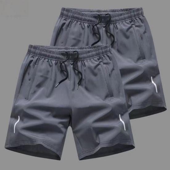 Men Sport Shorts Solid Color Straight Elastic Waist Casual Daily Wear Plus Size Zipper Pockets Retro Thin Knee Length Summer Shorts Men Clothes