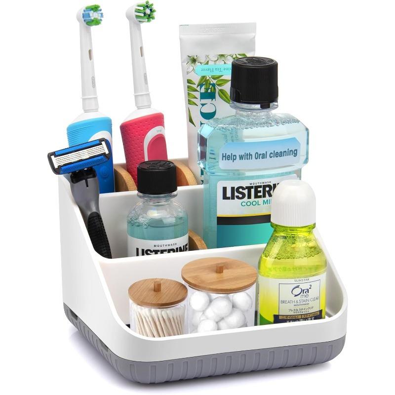 6-Compartment Plastic Toothbrush Holder Soap Dish Wall Mount Bathroom Organizer