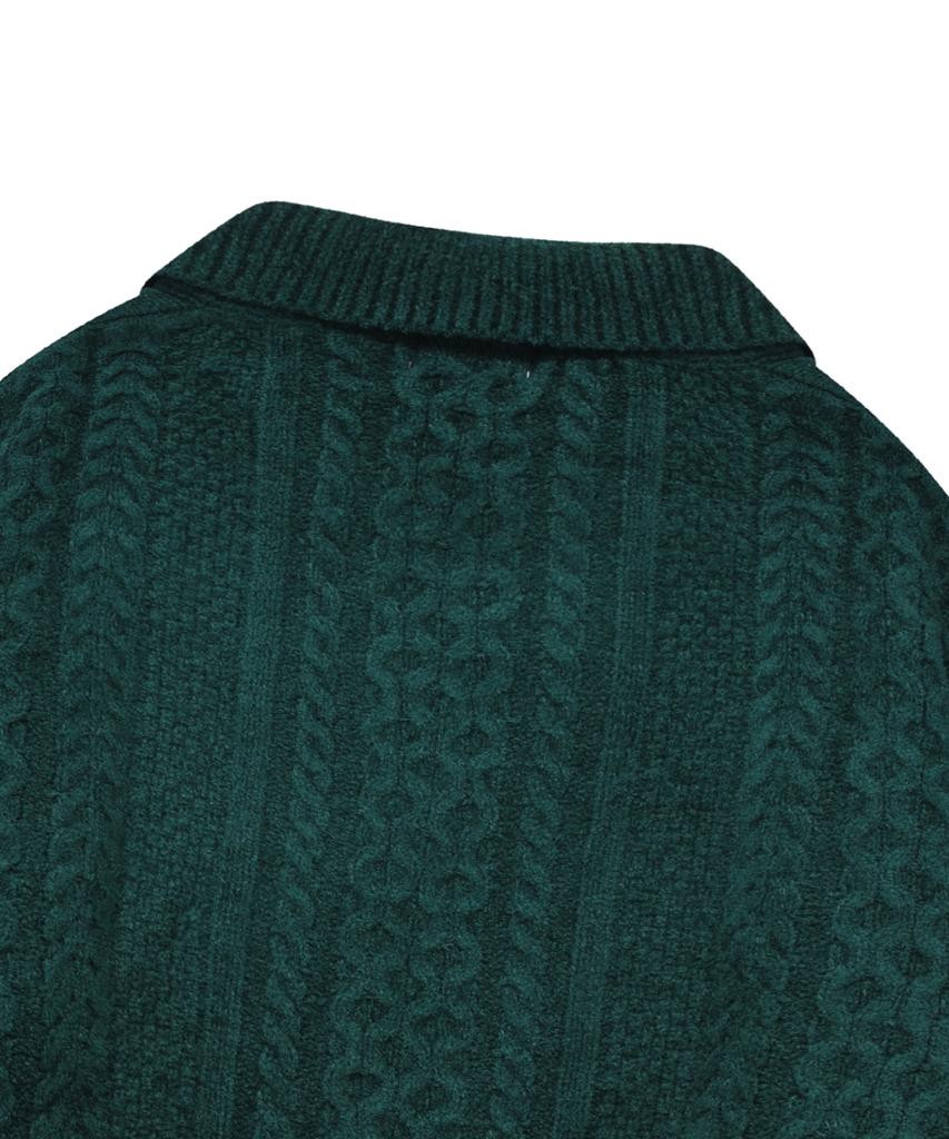 COVERNAT Velvet Cable Round Collar Knit Green