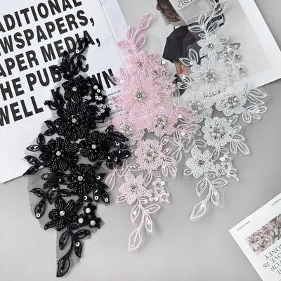 Heavy Industry Beaded Sequins Three-Dimensional Flower Applique Clothing Dress Wedding Decoration Front Collar Accessories Cloth Sticker