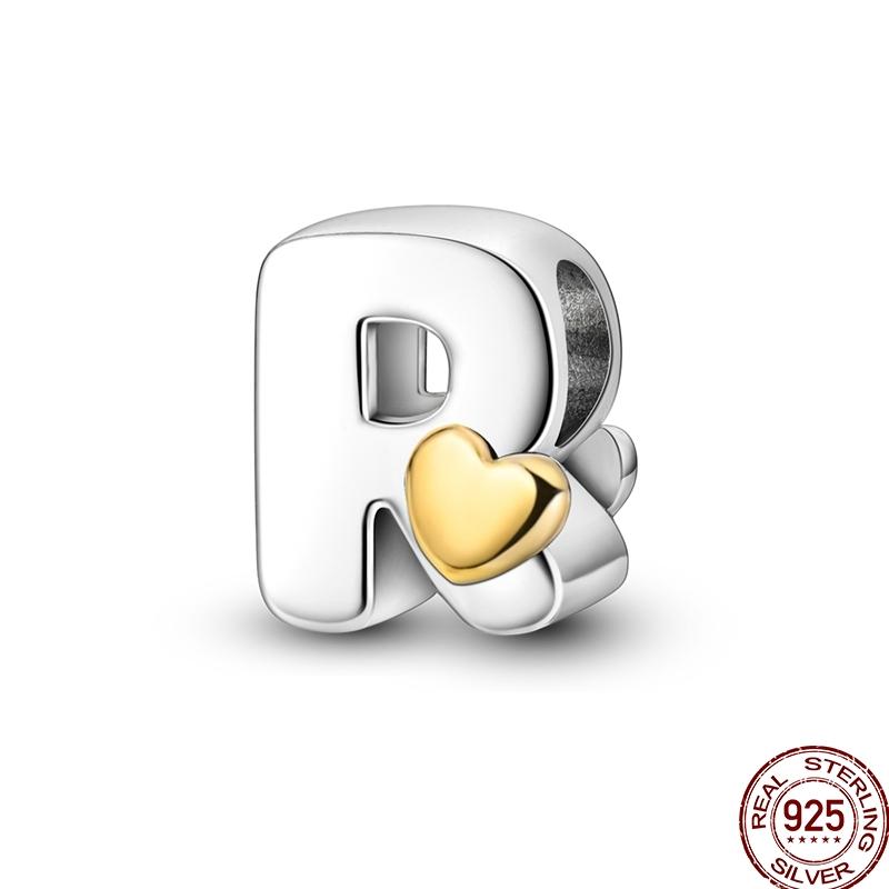 Copper 26 Letter English Alphabet Charms Beads Gold Heart Pendant Fit Original Bracelet Diy Jewelry Making As Gifts