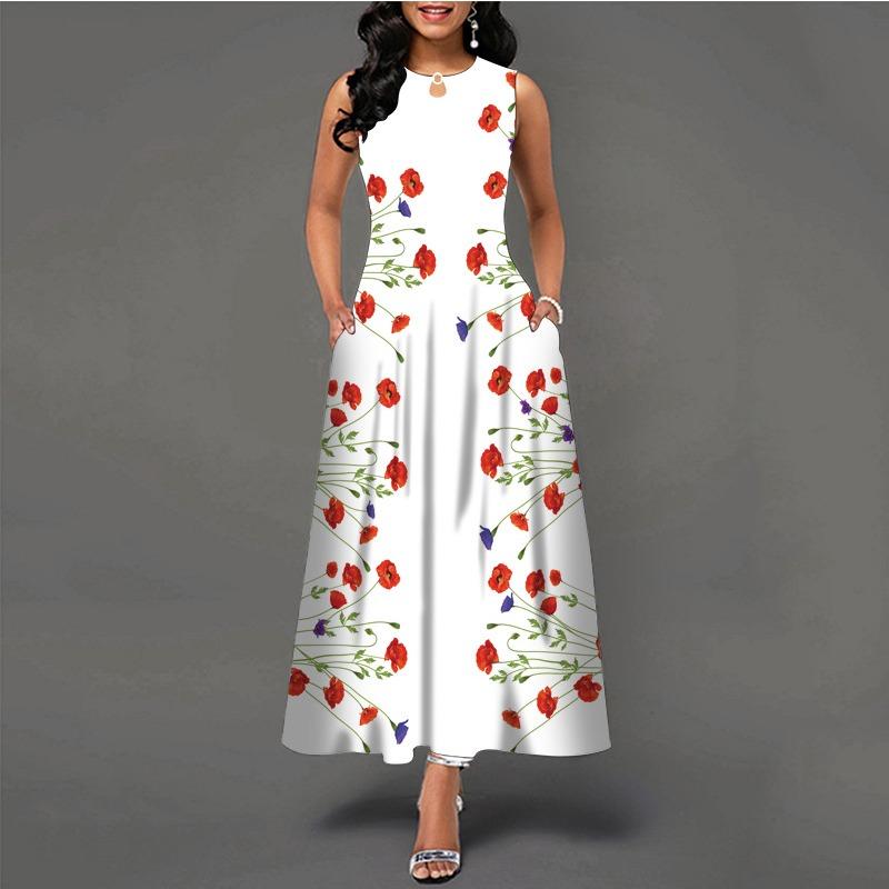 Women's Clothing European and American Style Large Size Dress Digital Printing Sleeveless Pendulum Dress