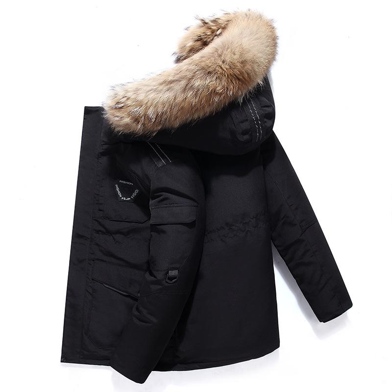 

Run Brother Unisex Korean Parka: Fleece-Lined, Fluffy Fur Collar, Thick Winter Coat with Workwear Pockets L чёрный
