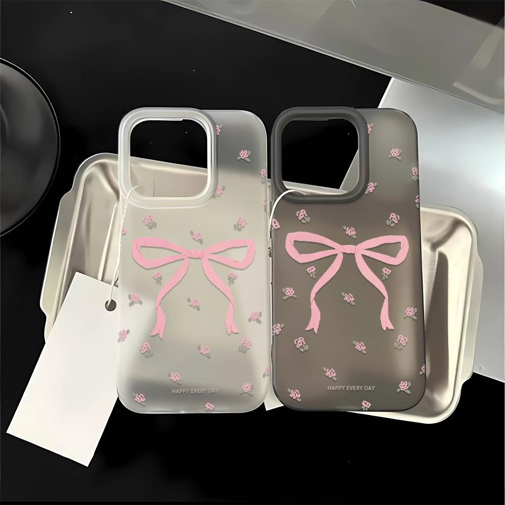 Pink Bow Pattern Phone Case For IPhone 17 16 13 15 11 12 14 17 Pro Max Air 7 8 Shockproof Transparent Cover Silicone Soft Funda