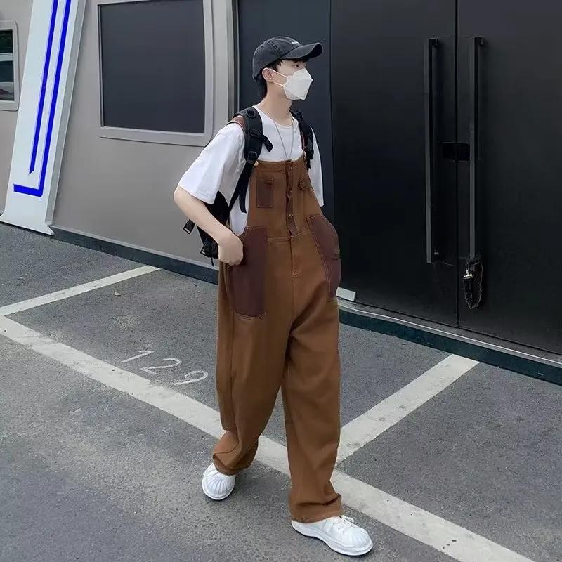 Retro Brown Coffee Color Denim Overalls Men's Suspenders Small Overalls One-piece Pants