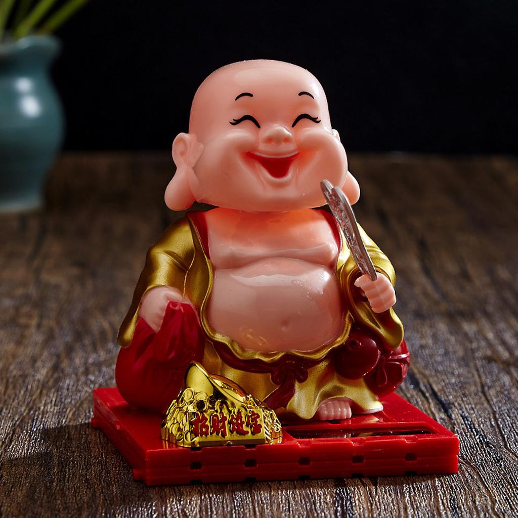 Solar Buddha Figurine Maitreya Auto Hand Shaking Solar Powered   ABS Buddha Statue for Home Car