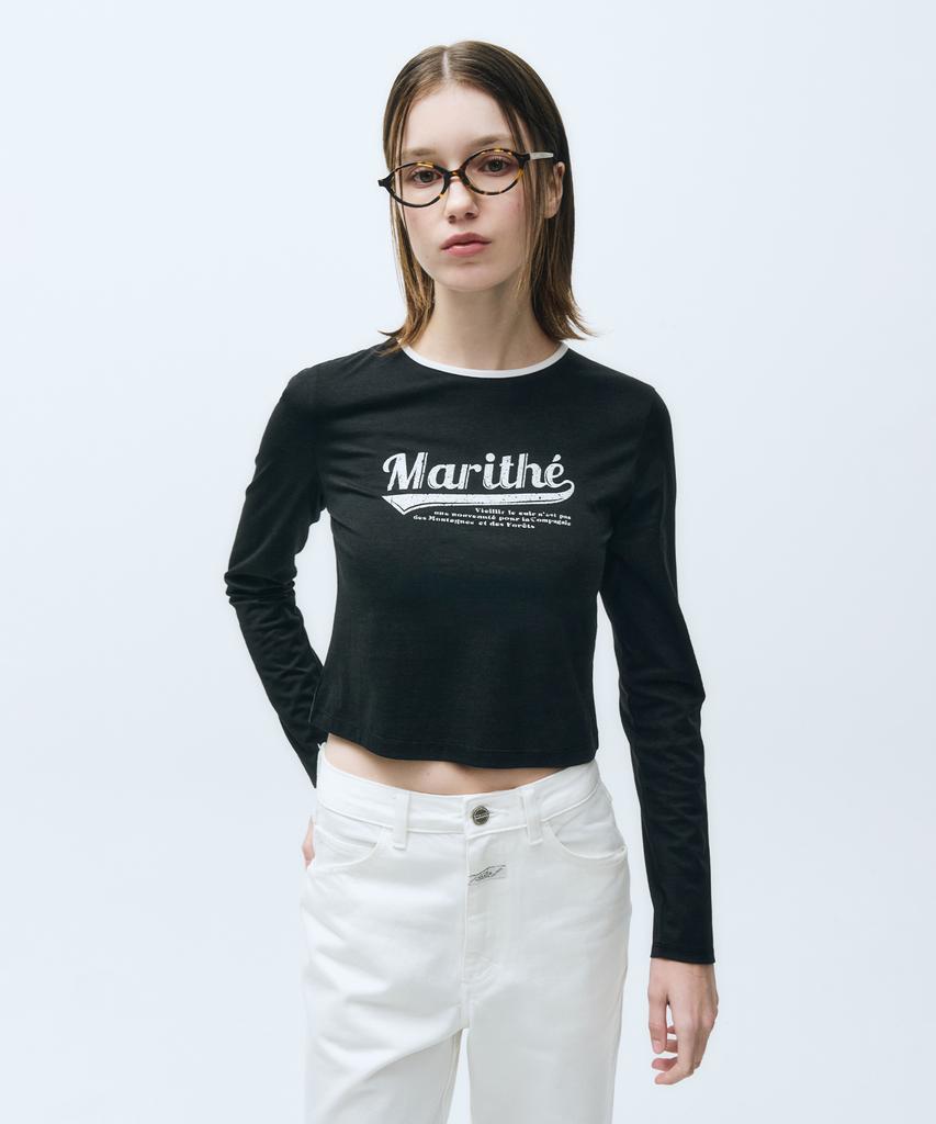 Malittepeulangsowajeobeo W Vintage Baseball Crop Long Sleeve Black
