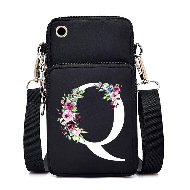 New Letter-printed Black Oblique Span Bag, Mobile Phone Bag, Light To Carry, Vertical Length and Width Change Bag