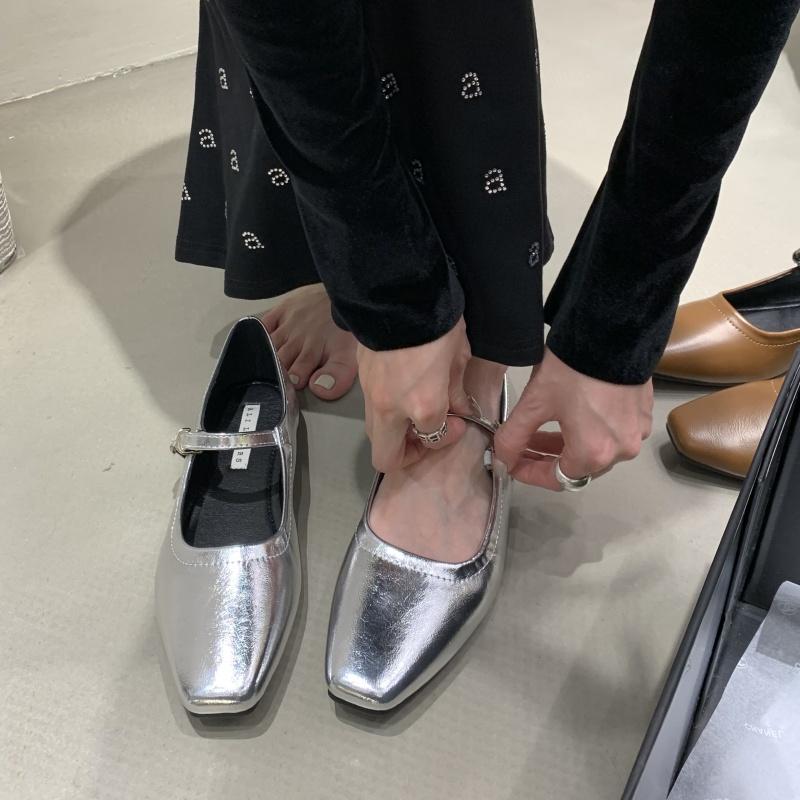 Fashion Bailamos Spring New Women Flat Shoes Fashion Gold Ladies Soft Flat Heel Mary Jane Shoes Casual Outdoor Dress Ballerinas Shoes
