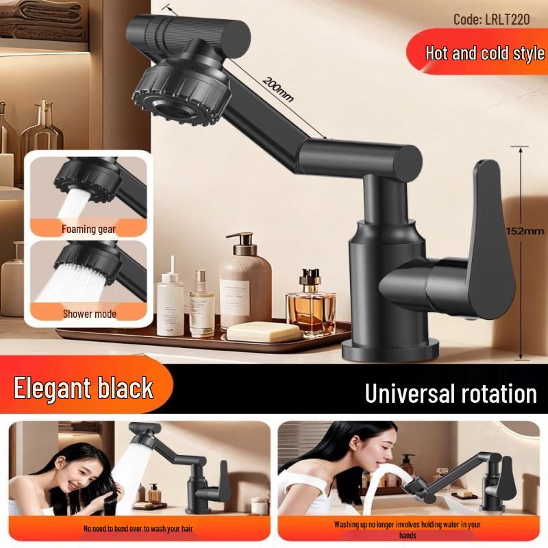 Black Copper Robotic Arm Faucet with Hot & Cold Mixer